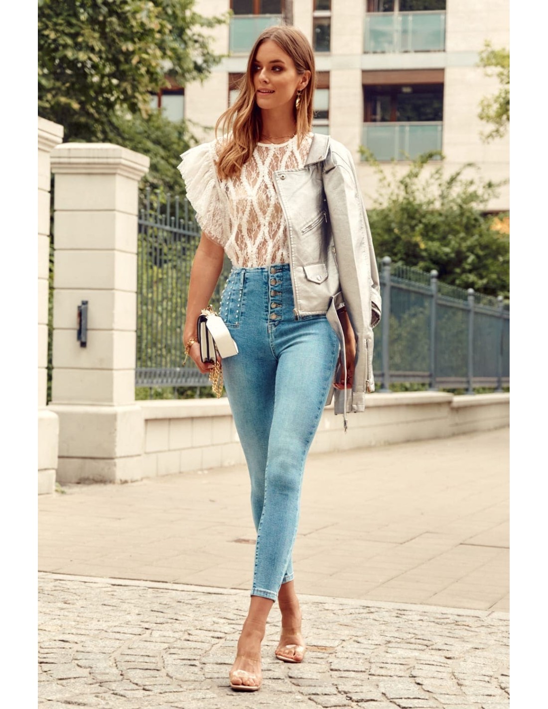 Fitted high-waisted denim pants 6169 - Online store - Boutique